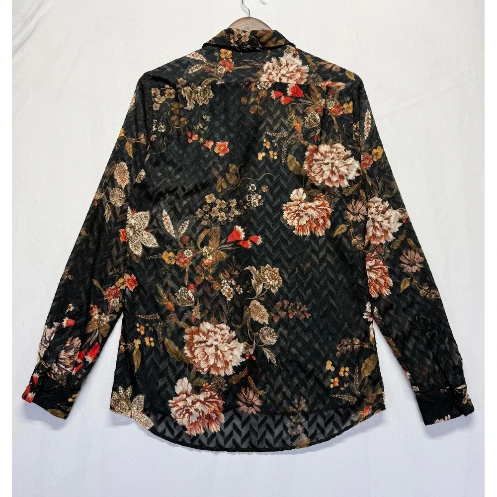 Zara‎ Hawaiian Shirt Mens Small Black Multi Floral Print Relaxed Fit Button Up